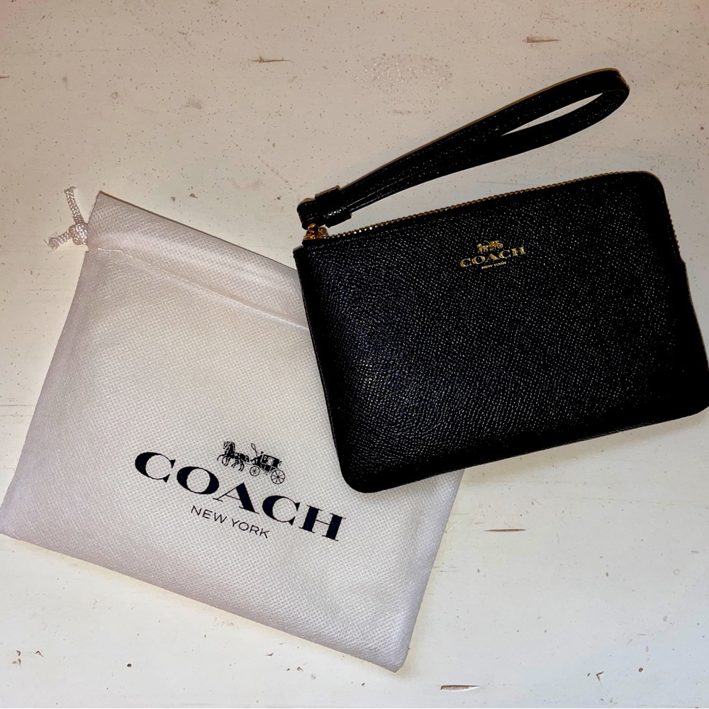 Black Leather Coach Wristlet Brand New
